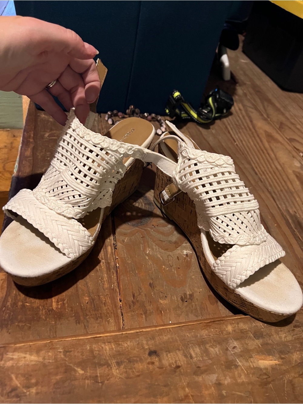 Maurices Woven Cream Wedge Sandals